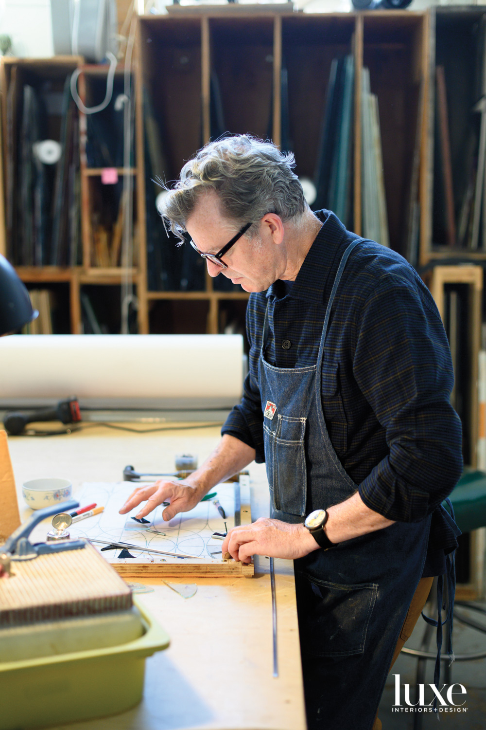 Theodore Ellison at work in his Oakland studio.