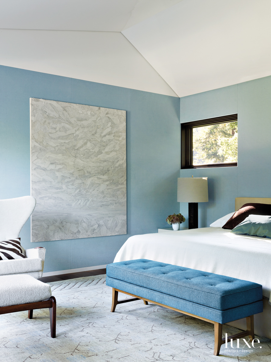 sky blue linen fabric master bedroom