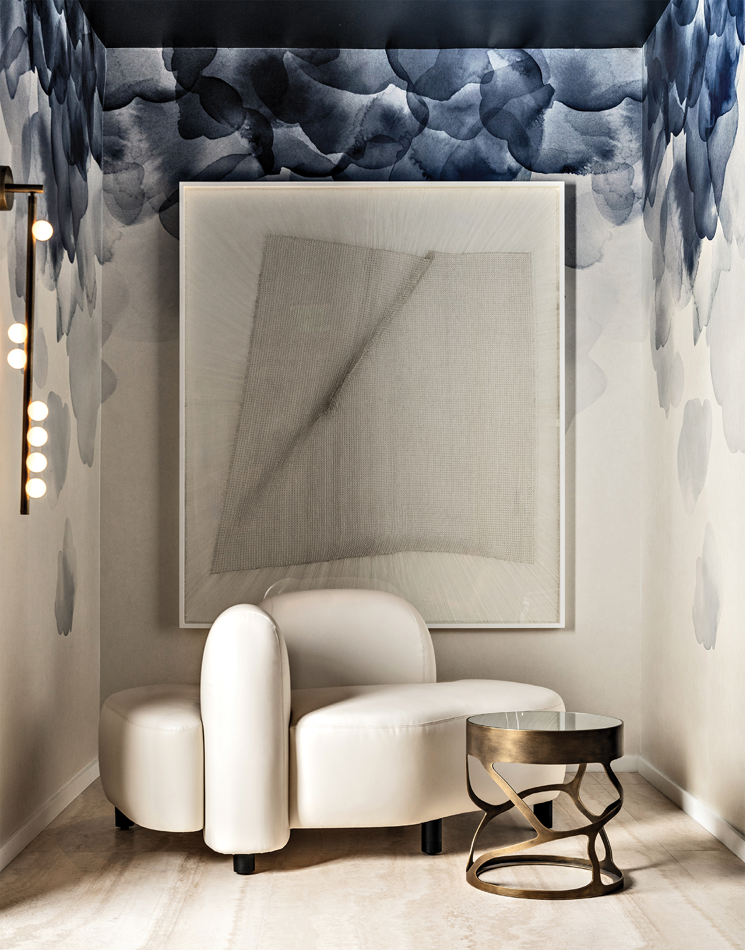 elevator lobby of a Miami penthouse featuring Emma Hayes’ Bloom wallcovering