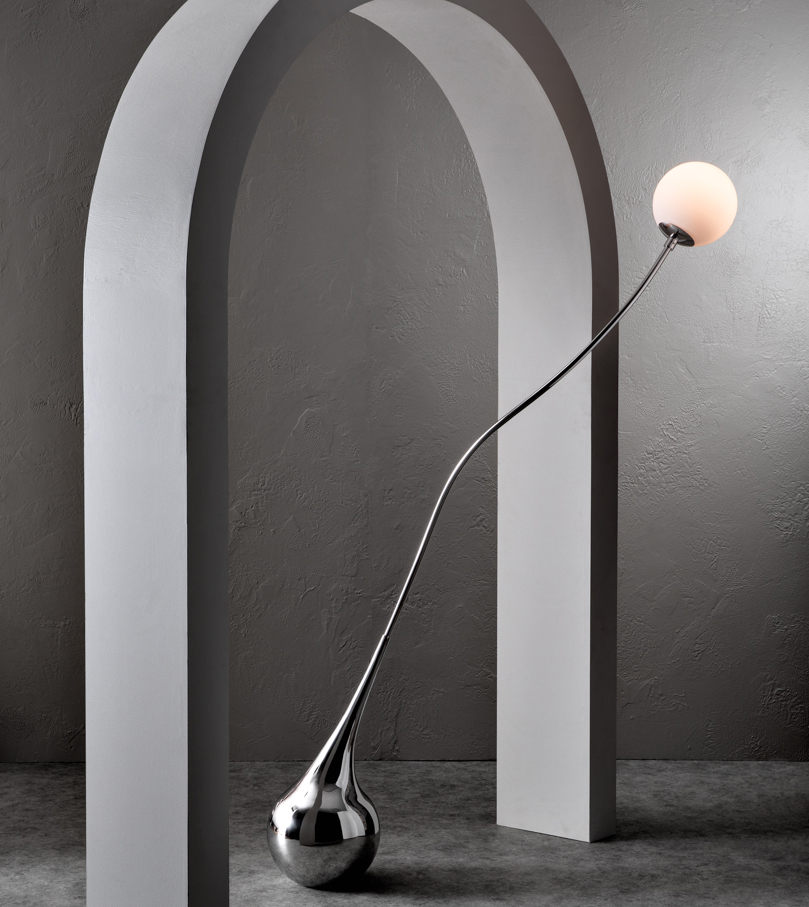 floor lamp with a silver bulbous base