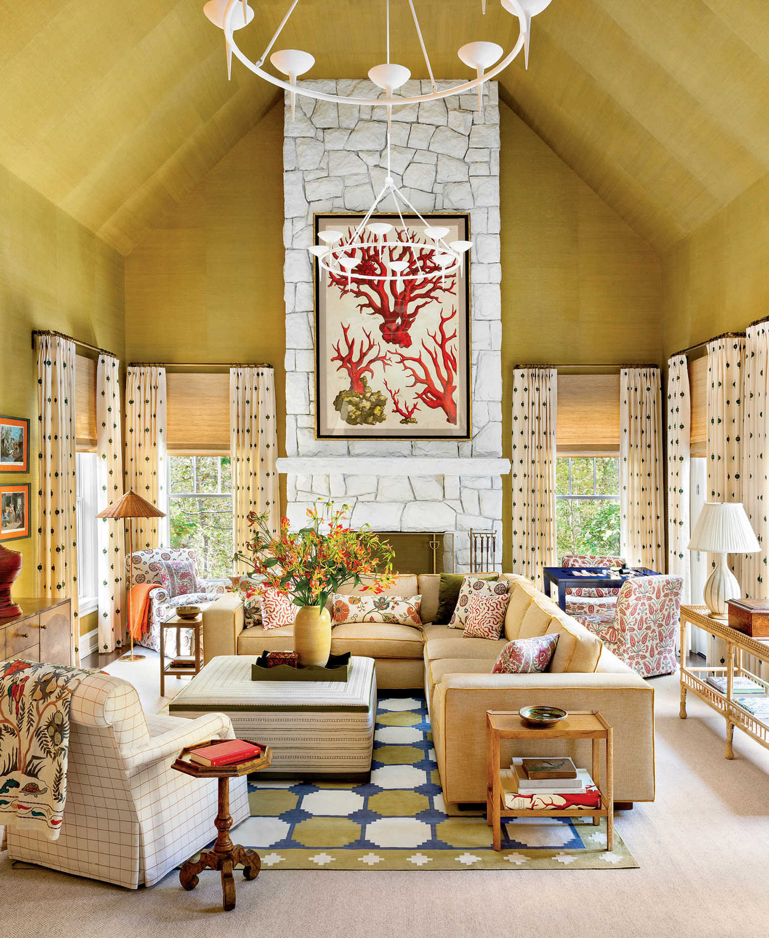 cozy yellow family room in Greenwich, Connecticut