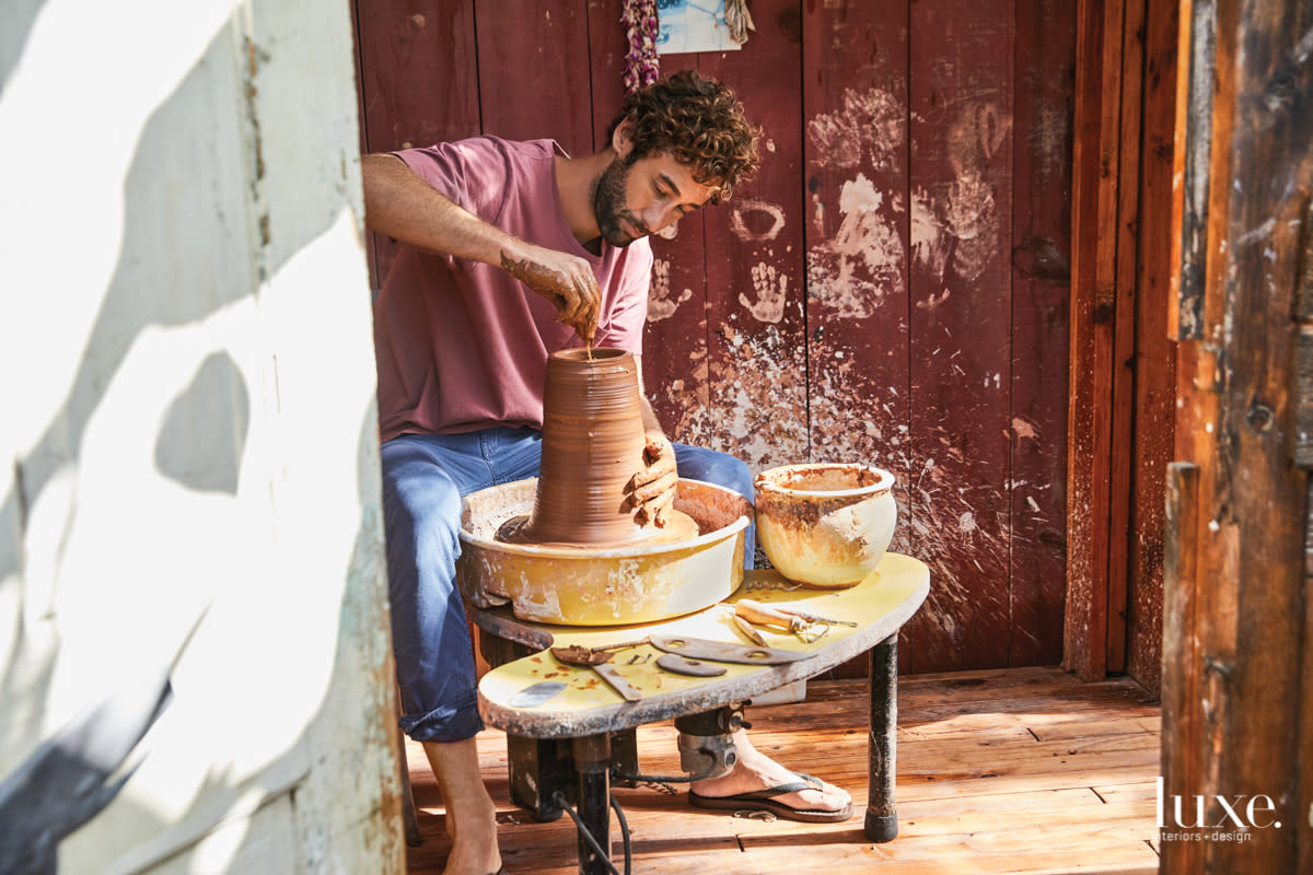 Joe Skoby at work at his pottery wheel