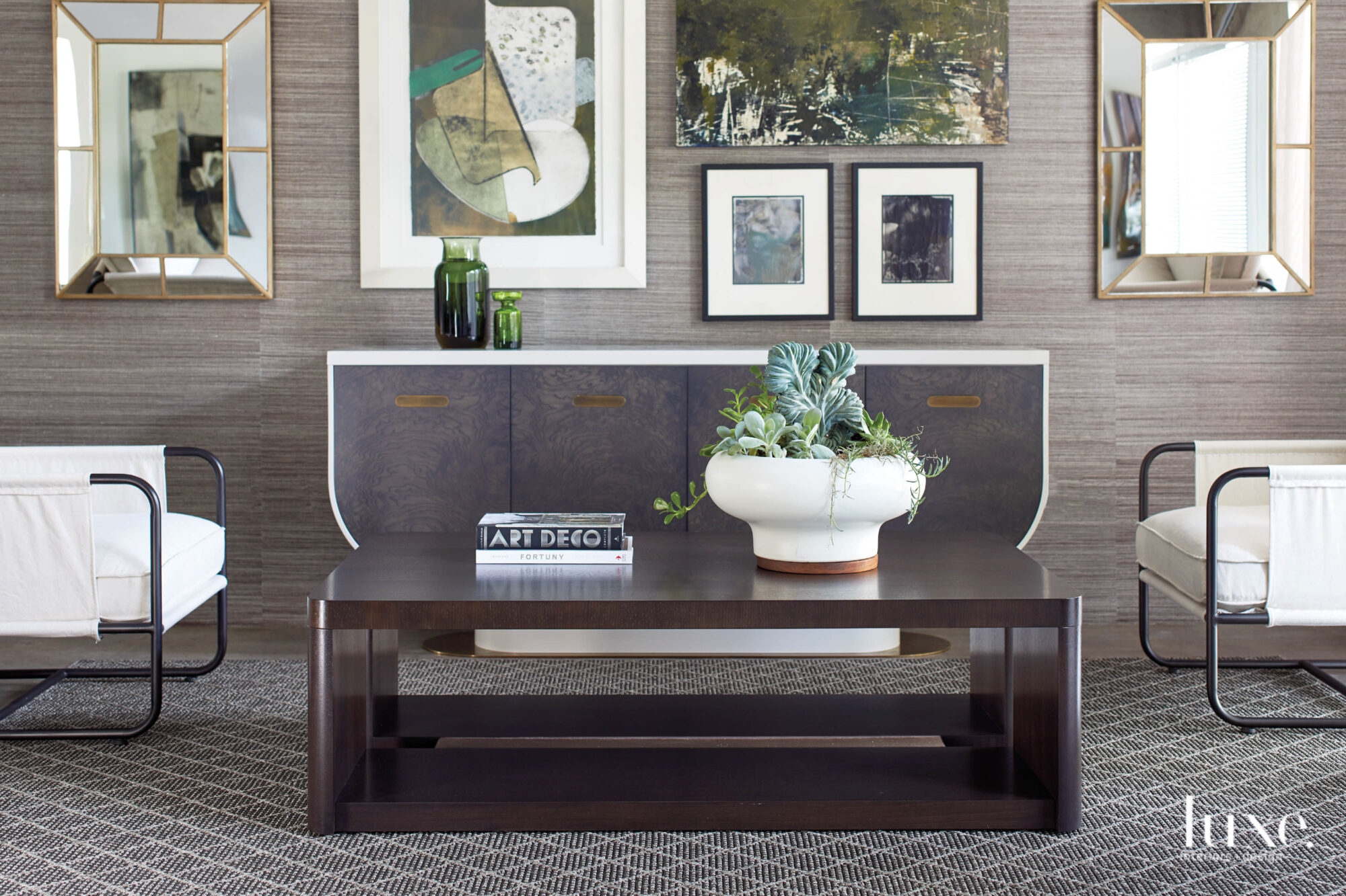 Neutral-toned furnishings contrasted with white finishes