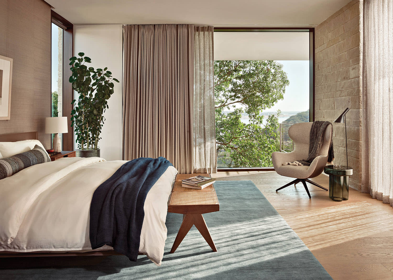 contemporary bedroom in a modern organic Austin home