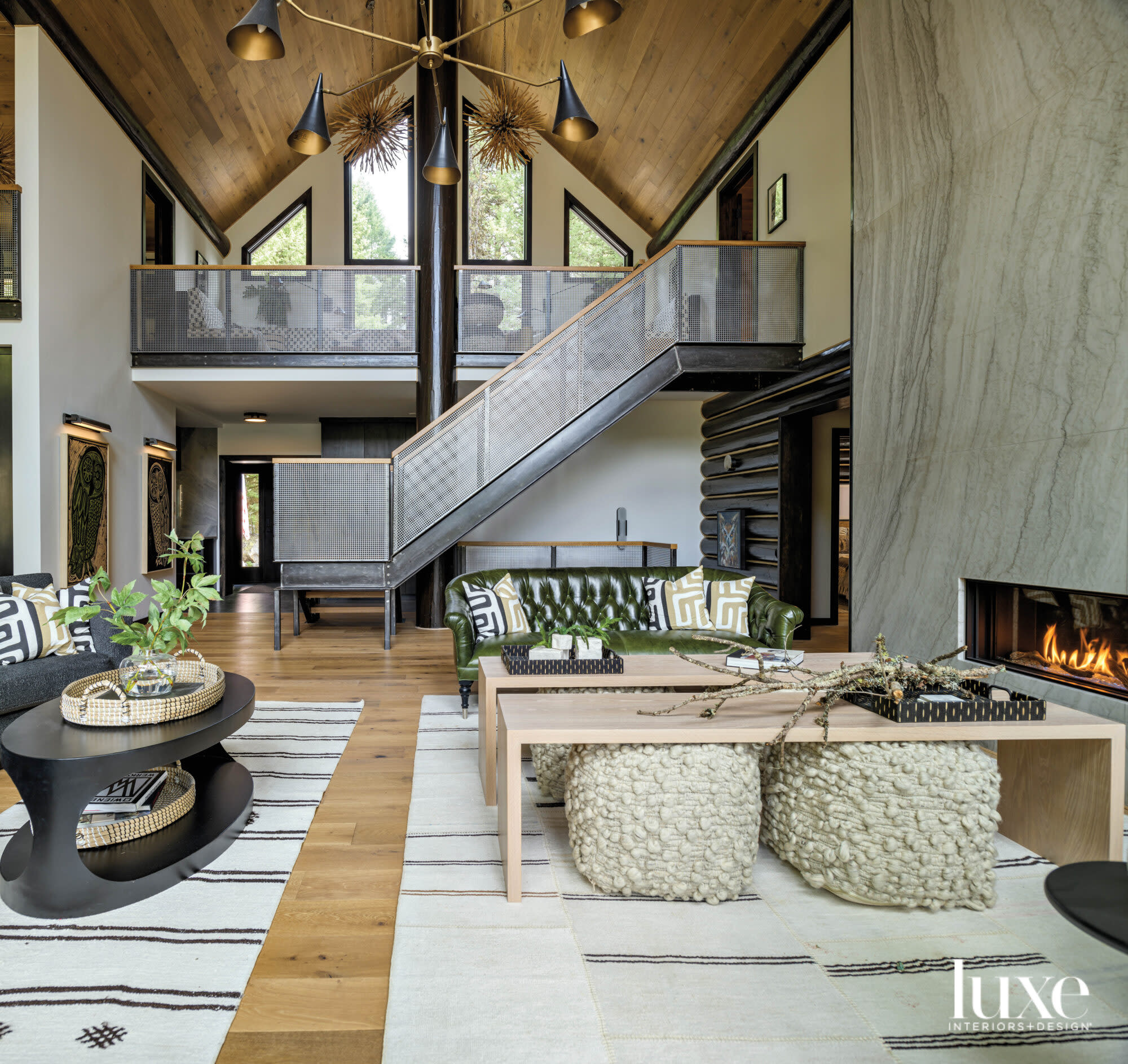 Living room with seating area and fireplace