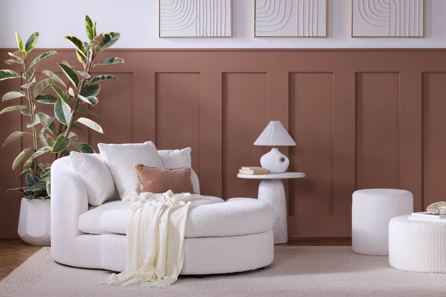 Joybird Amelia Grand Swivel Chair & Ottoman in Karina Cloud Dancer