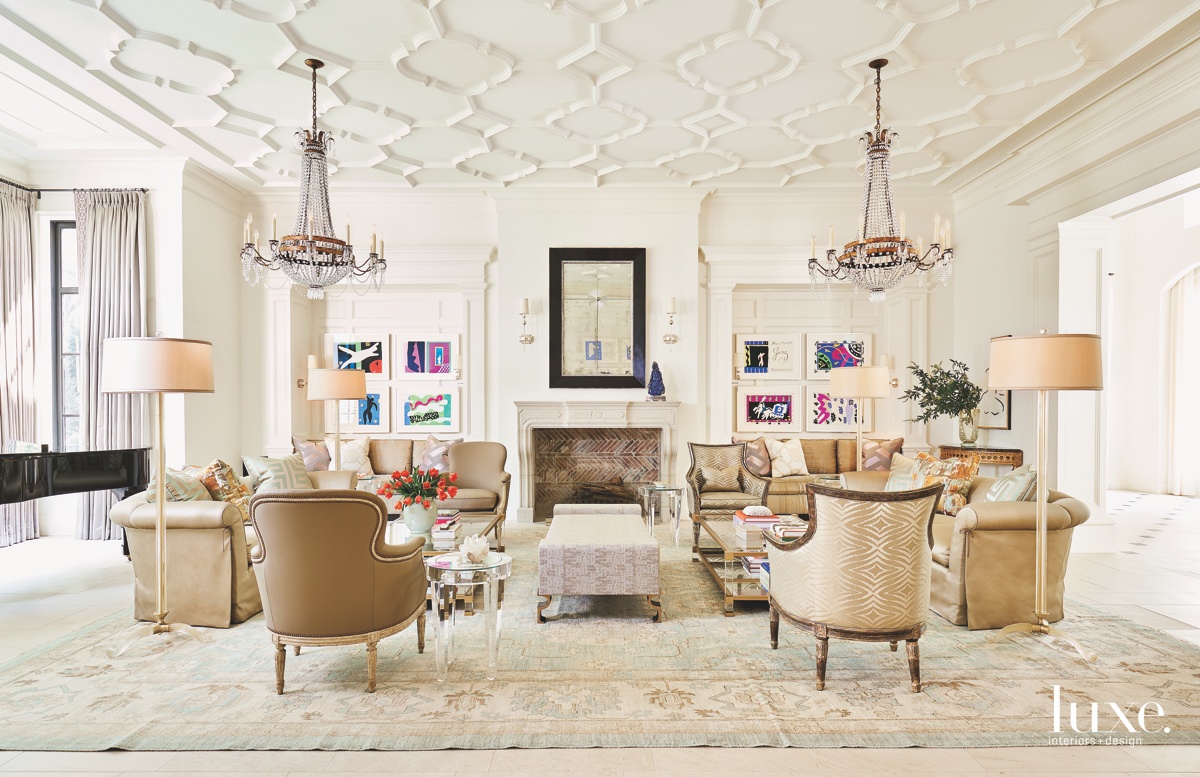 traditional living room neutral furniture detailed ceiling laura lee