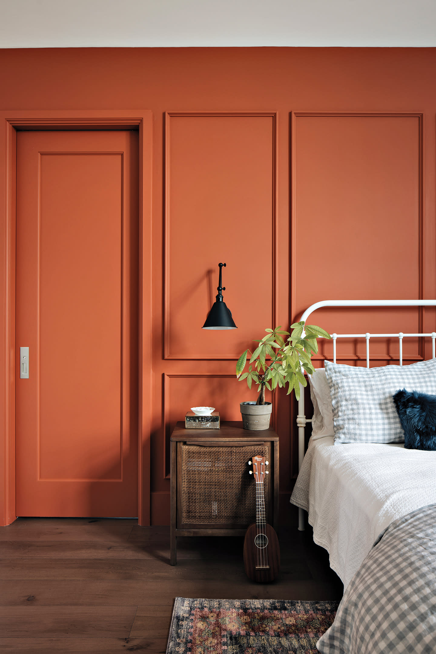 orangey-red bedroom