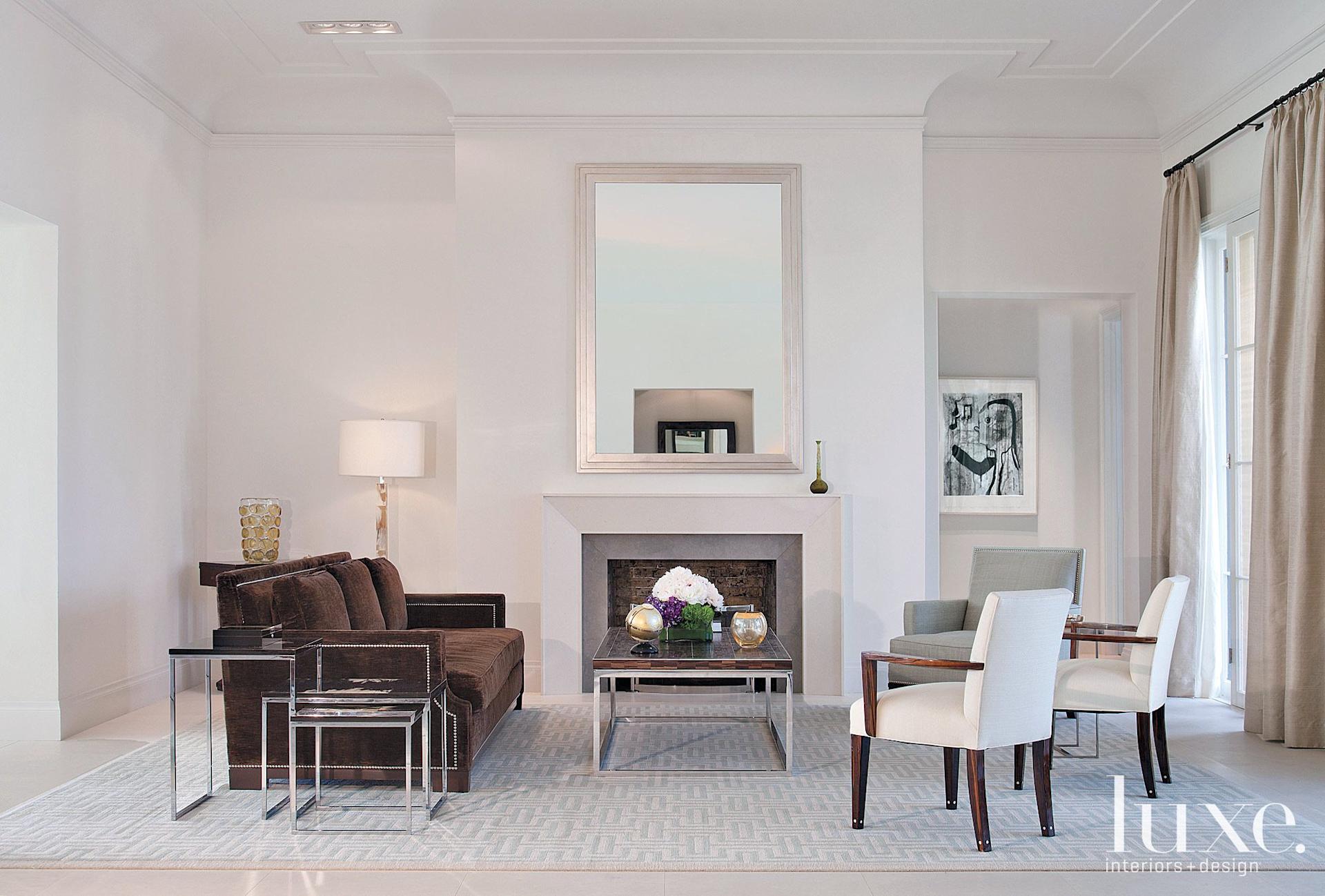 Contemporary White Living Room with Chocolate Sofa | Luxe Interiors ...