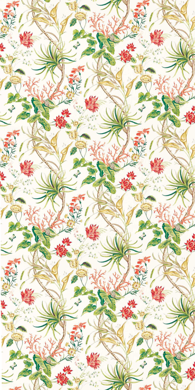 fabric of red and green floral pattern on a white background