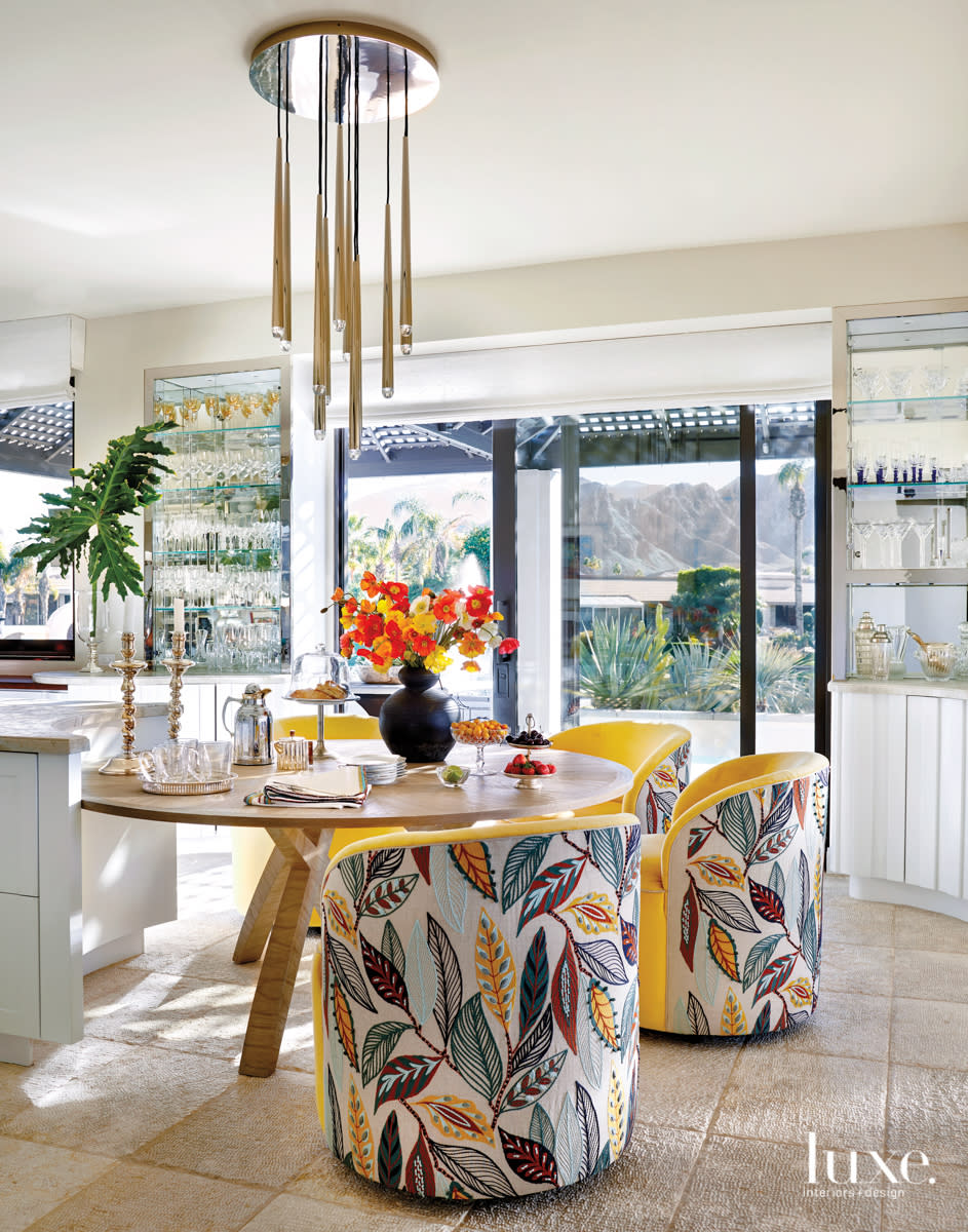 Rancho Mirage kitchen with floral upholstered tub chairs and round table
