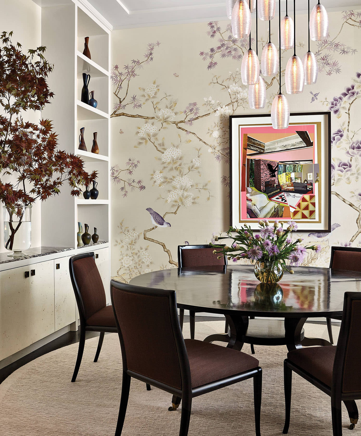 elegant dining room featuring a de Gournay wallpaper