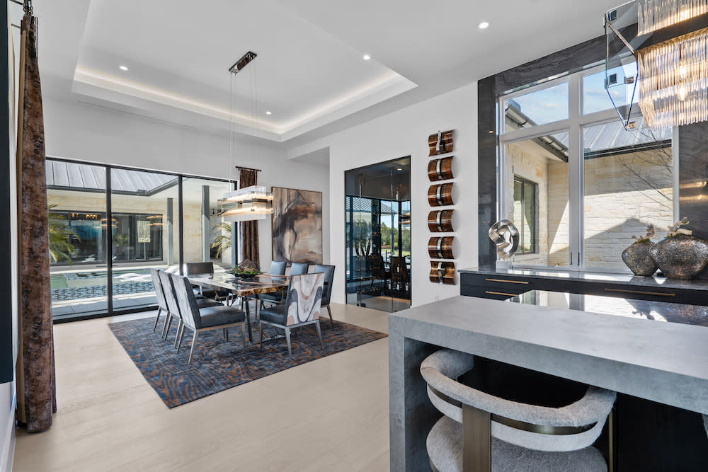 Gray living room area with natural light.