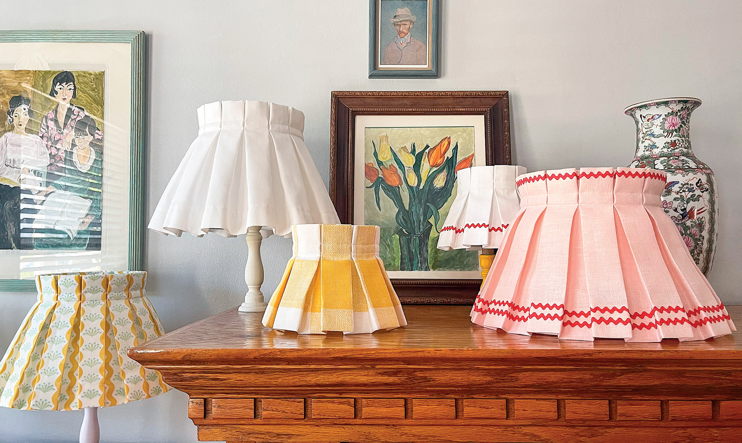 collection of classic colorful pleated lampshades