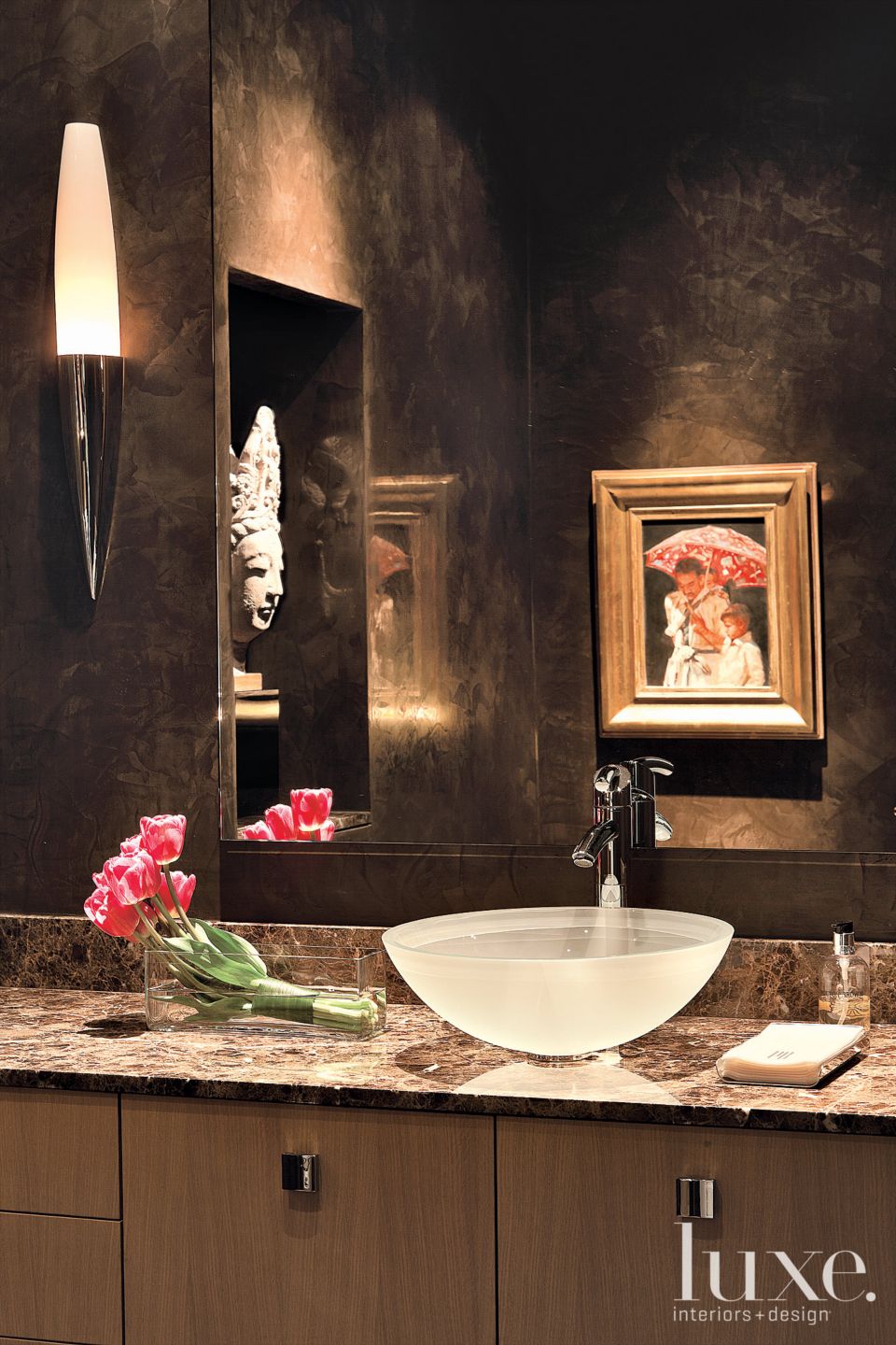 Contemporary Bathroom in Chocolate | LUXE Interiors + Design, image size:960x1440