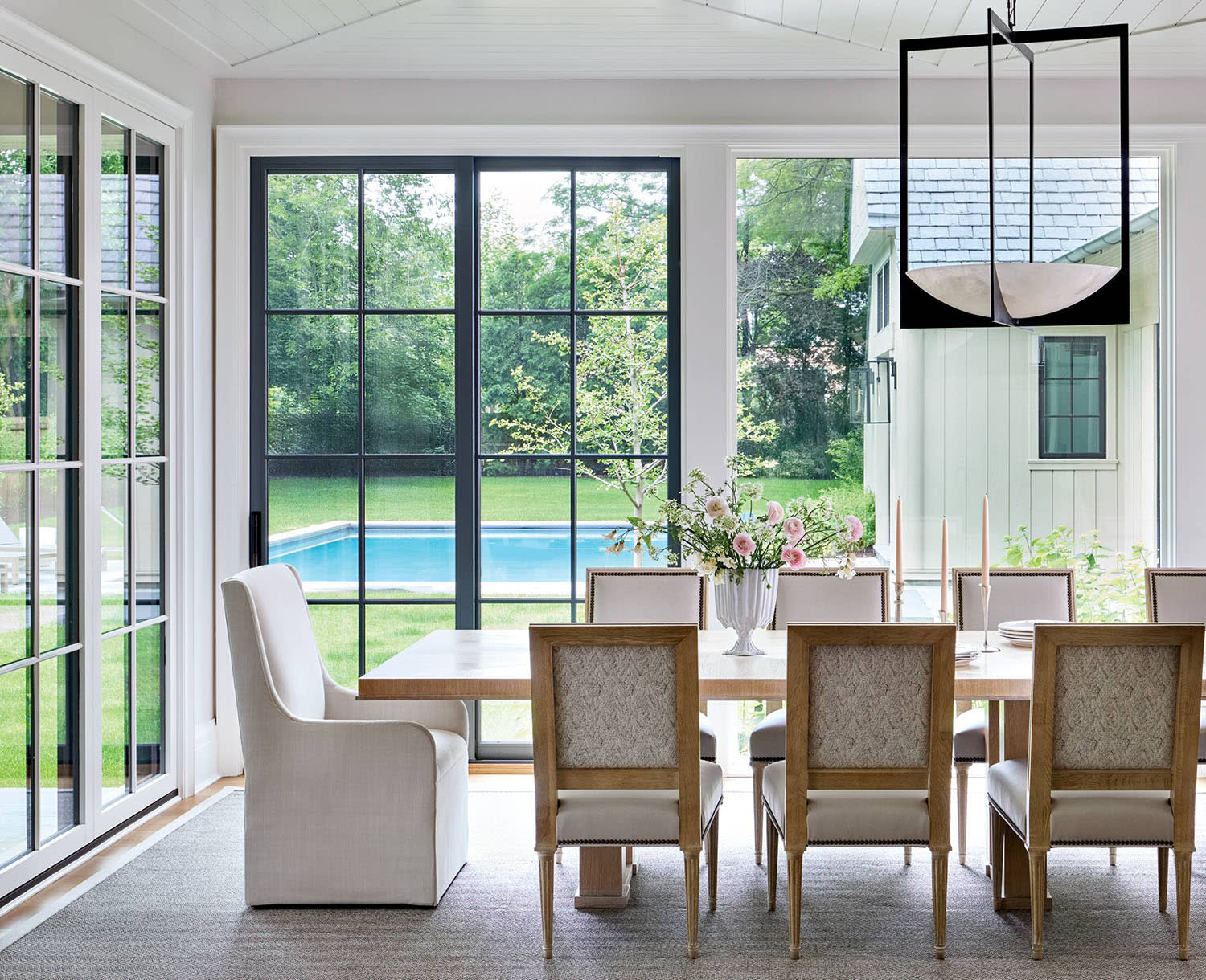 light and bright dining room with a traditional vibe