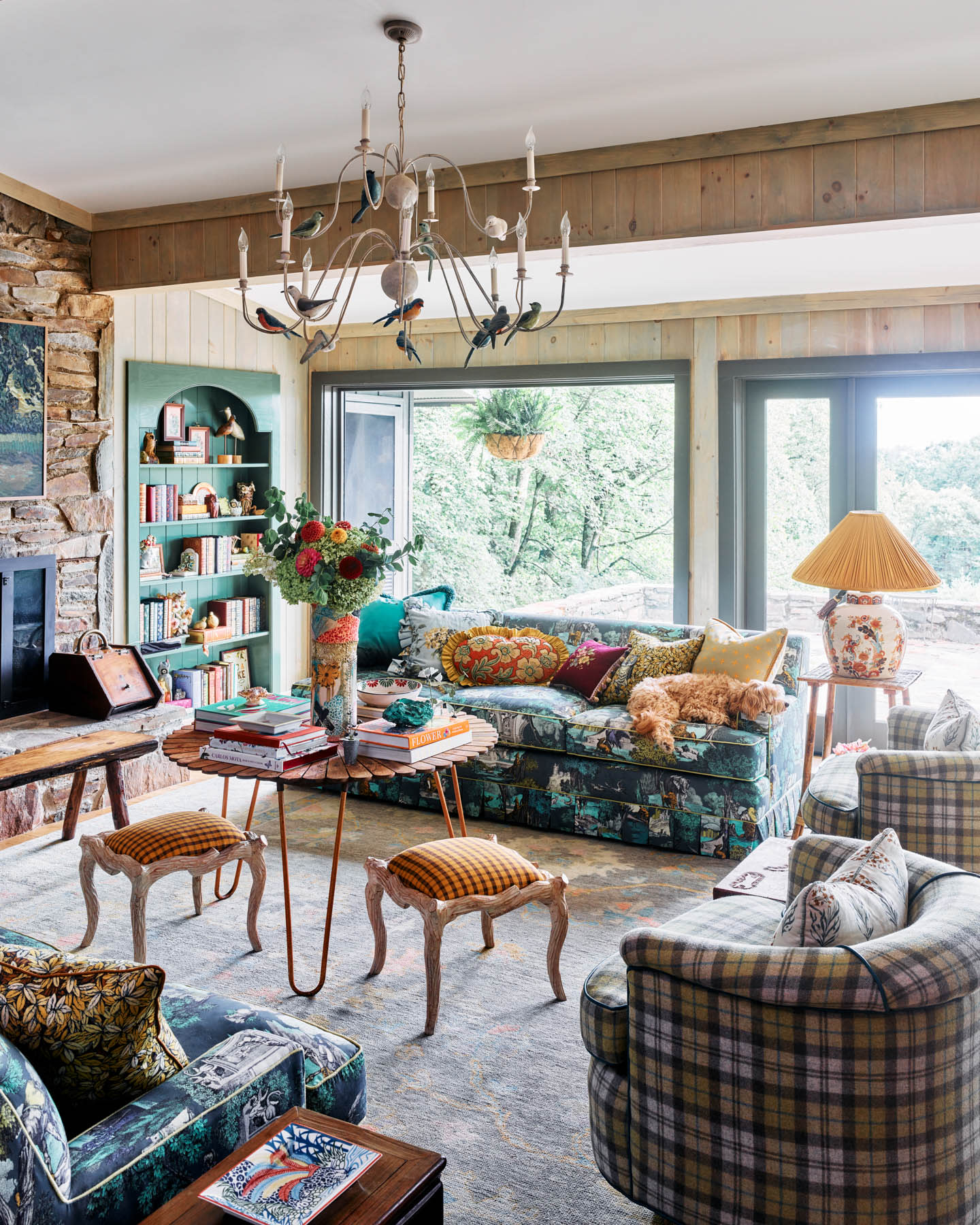 traditional, colorful living room designed by Charlotte Lucas