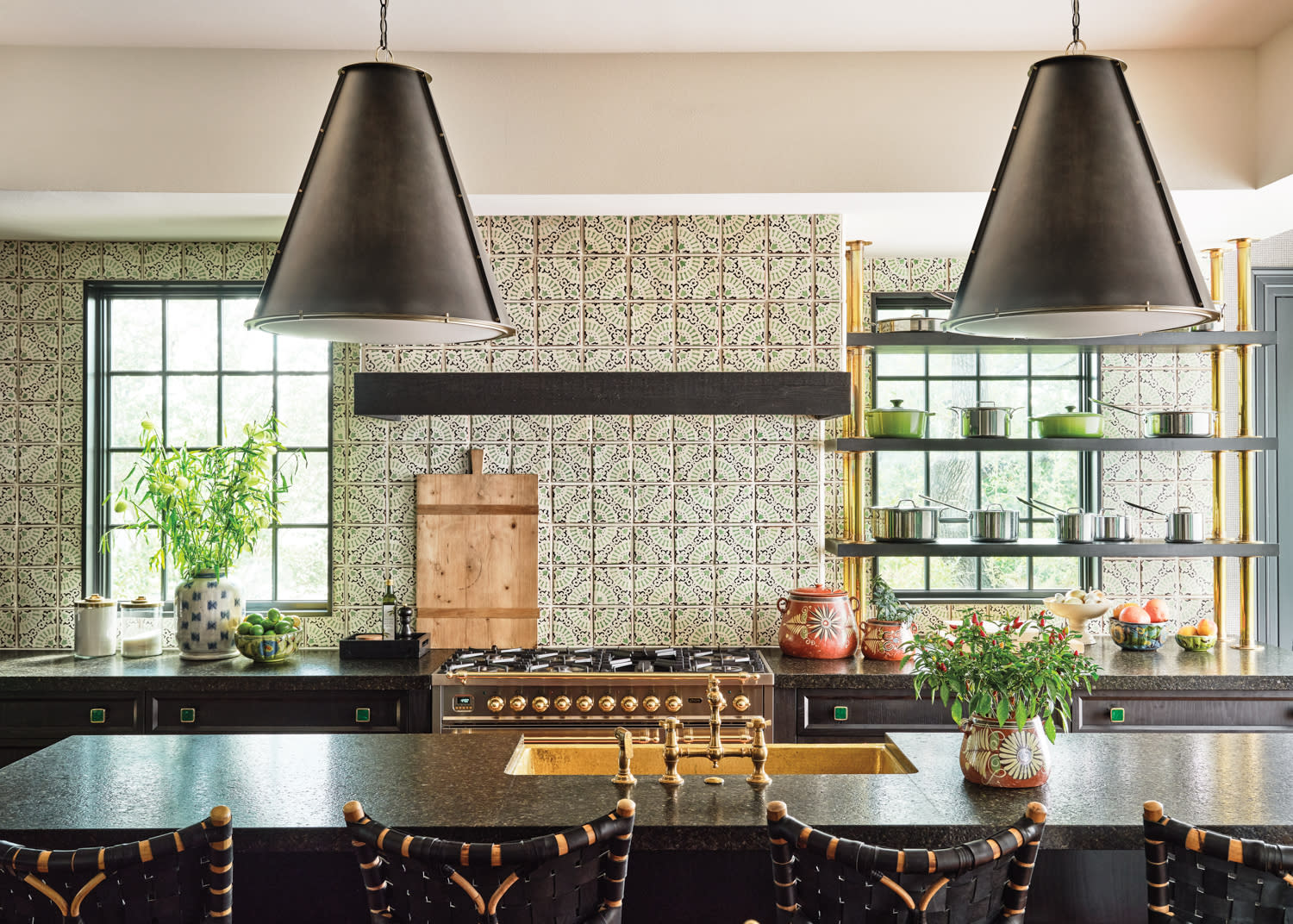 kitchen with statement backsplash