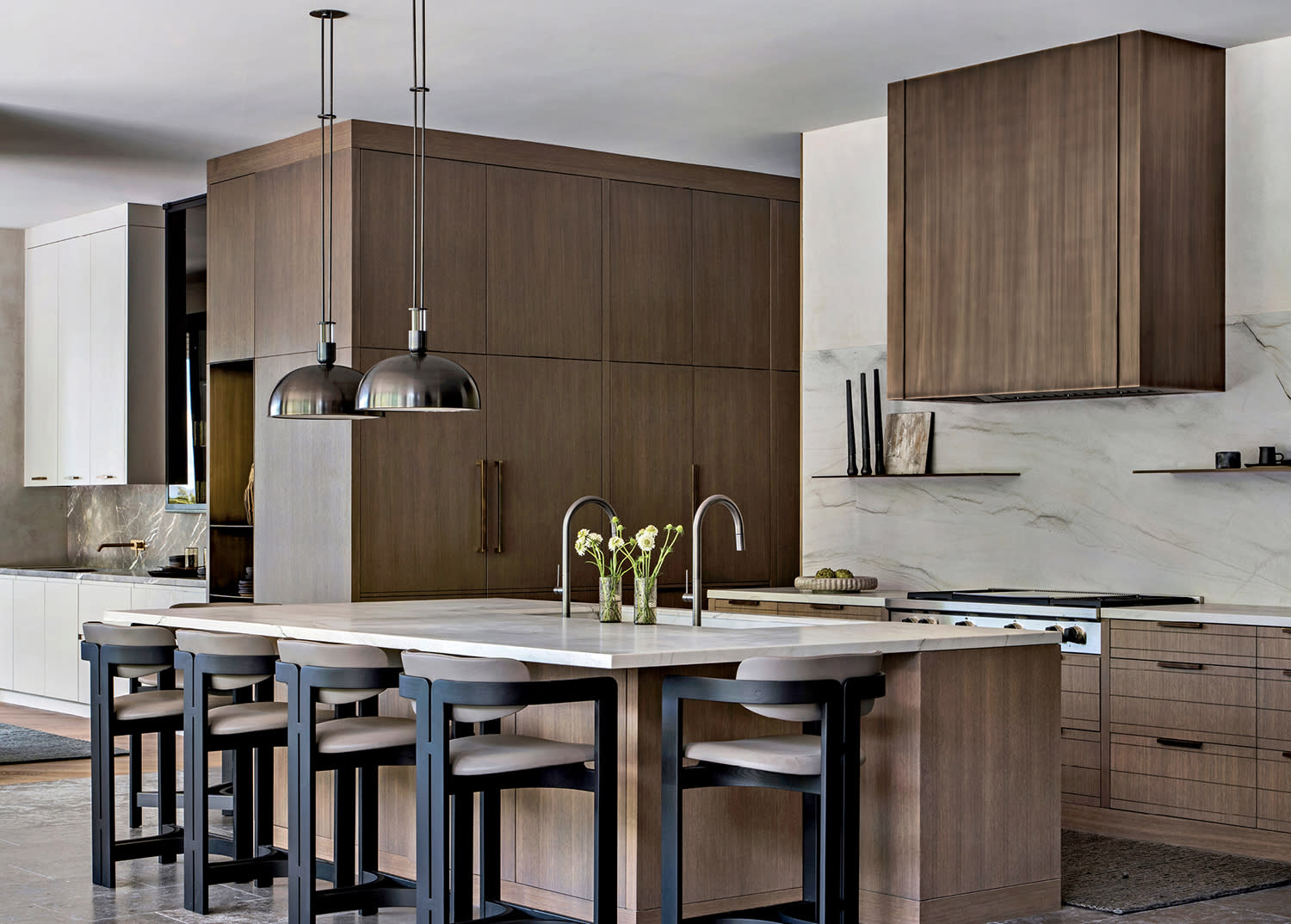contemporary kitchen with oak cabinetry 
