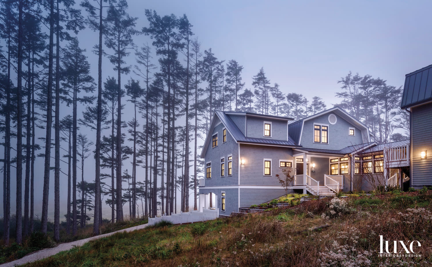 Dusk view of traditional style house