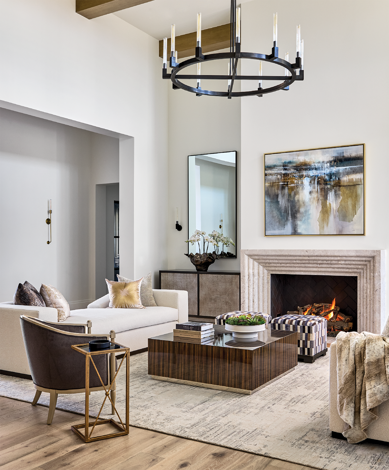 contemporary white living room in an Arizona home designed by Kim Harvey Creamer