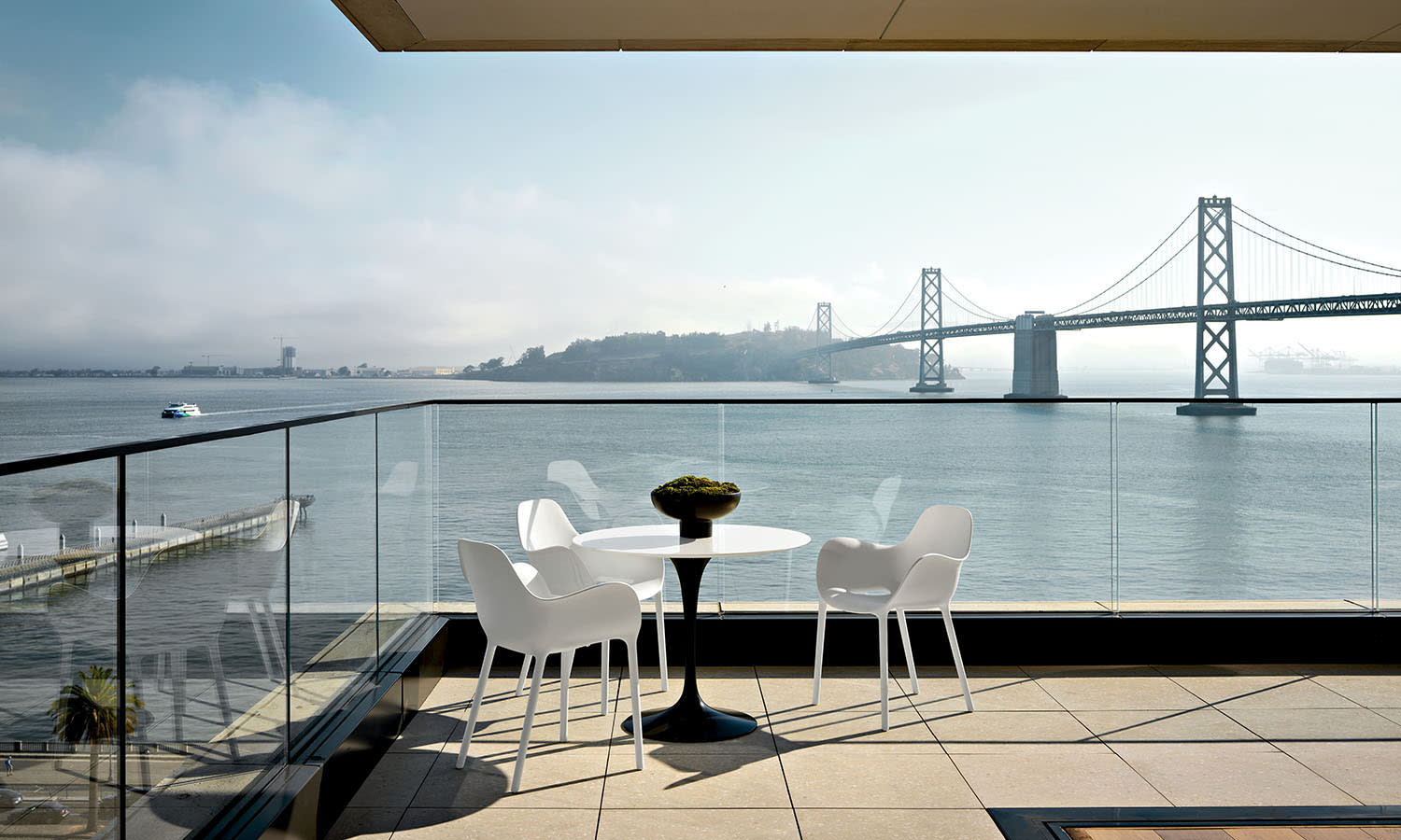 high-rise terrace with views of the San Francisco Bay