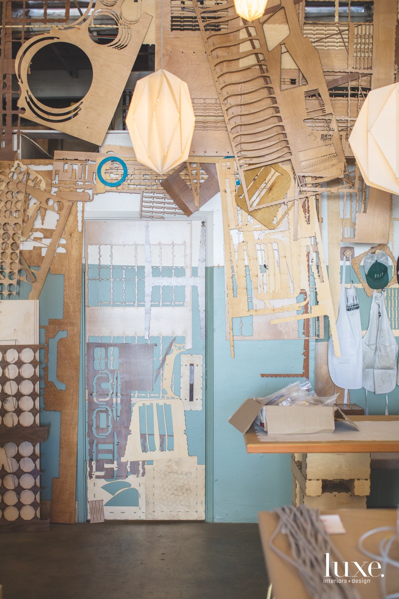 Found throughout Towey's studio are remnants of wood--generally poplar and birch--from which the designer makes his furniture. He's quick to note his output is produced in the most sustainable way possible.