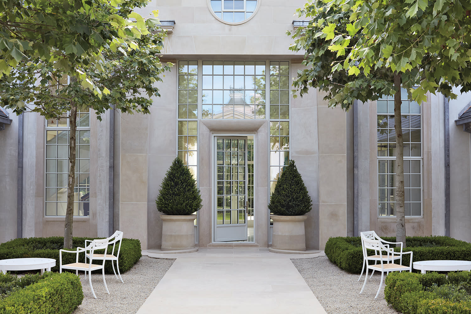 French-inspired entry courtyard of a Greenville, South Carolina home
