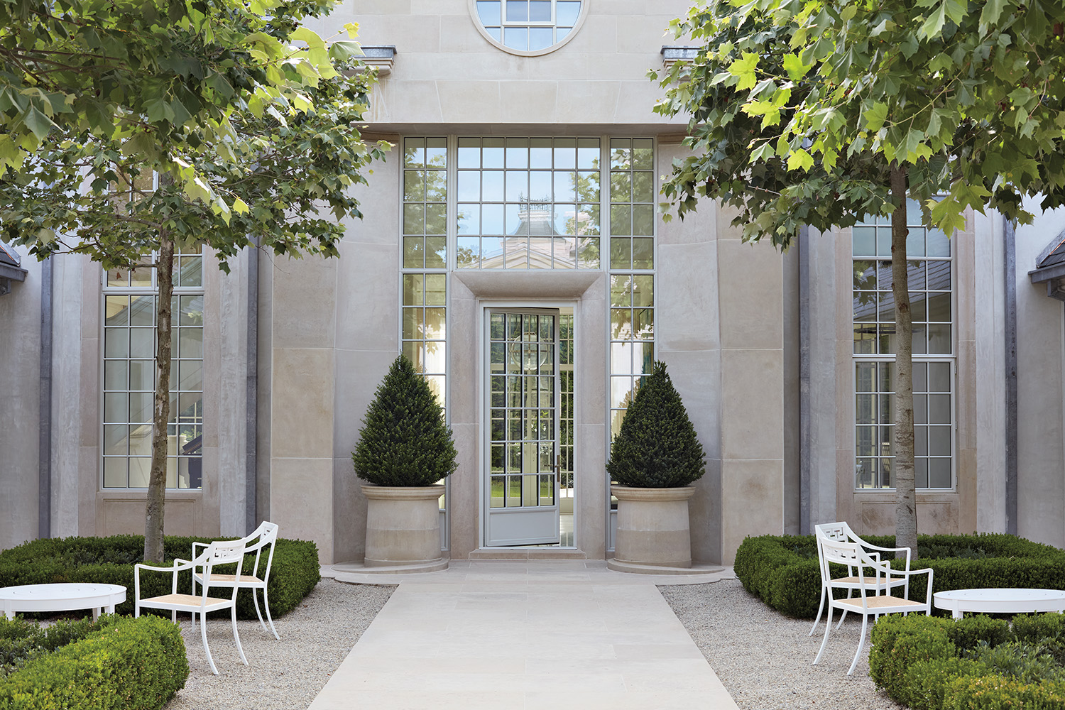 French-inspired entry courtyard of a Greenville, South Carolina home
