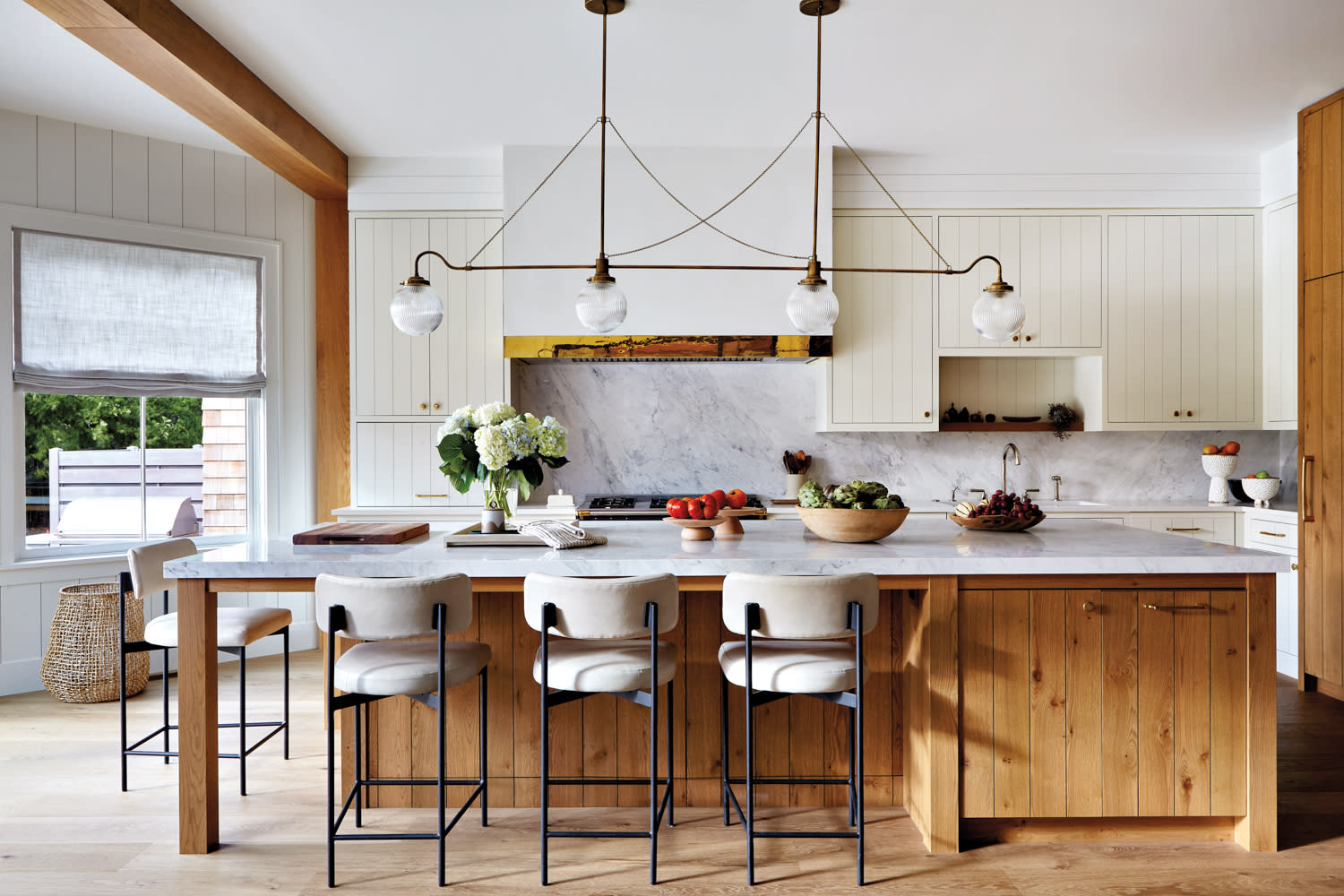 English-inspired kitchen with natural wood accents