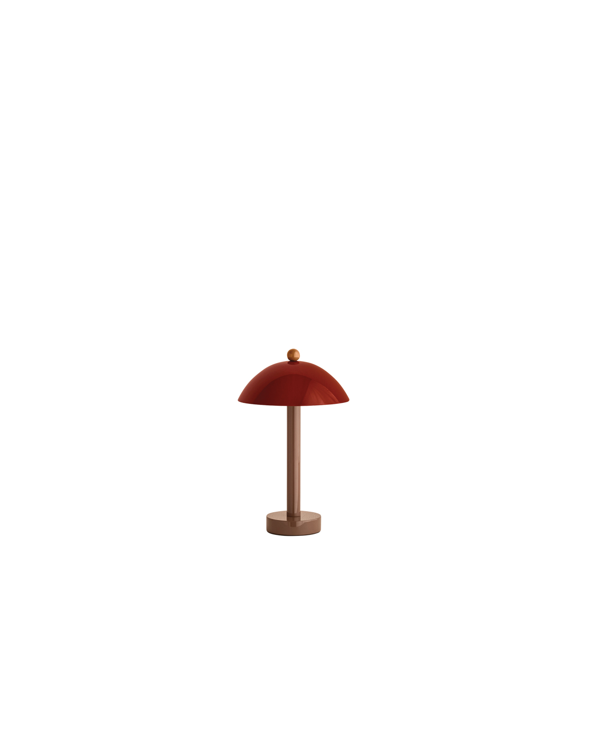 a table lamp with a red shade