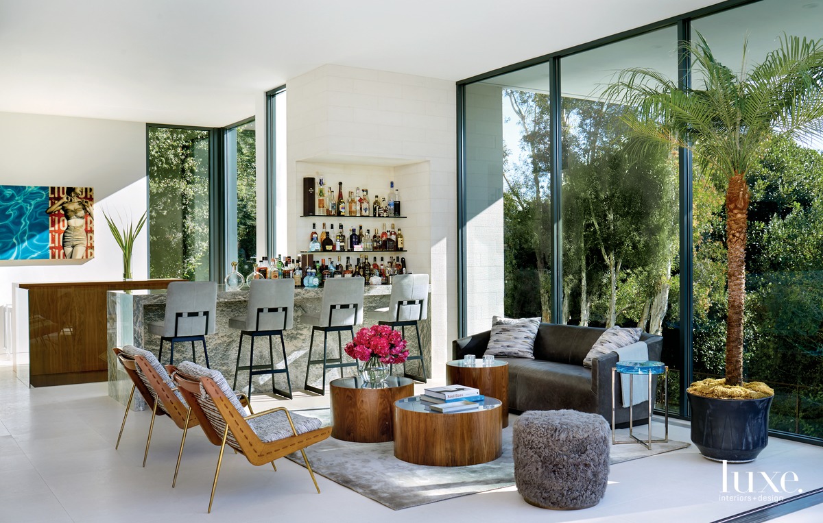 contemporary living room floor-to-ceiling glass windows