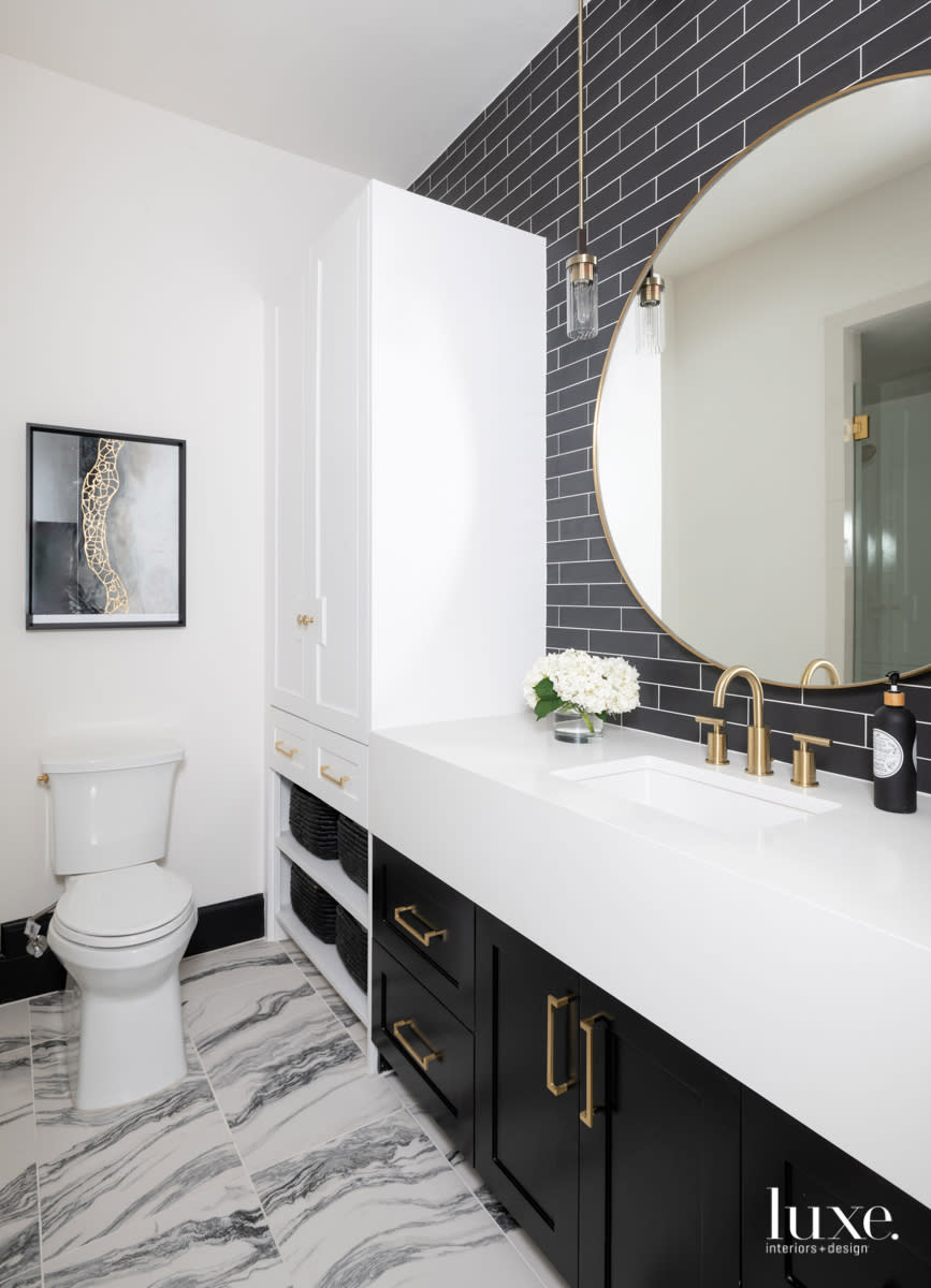 guest bathroom with white quartz countertops