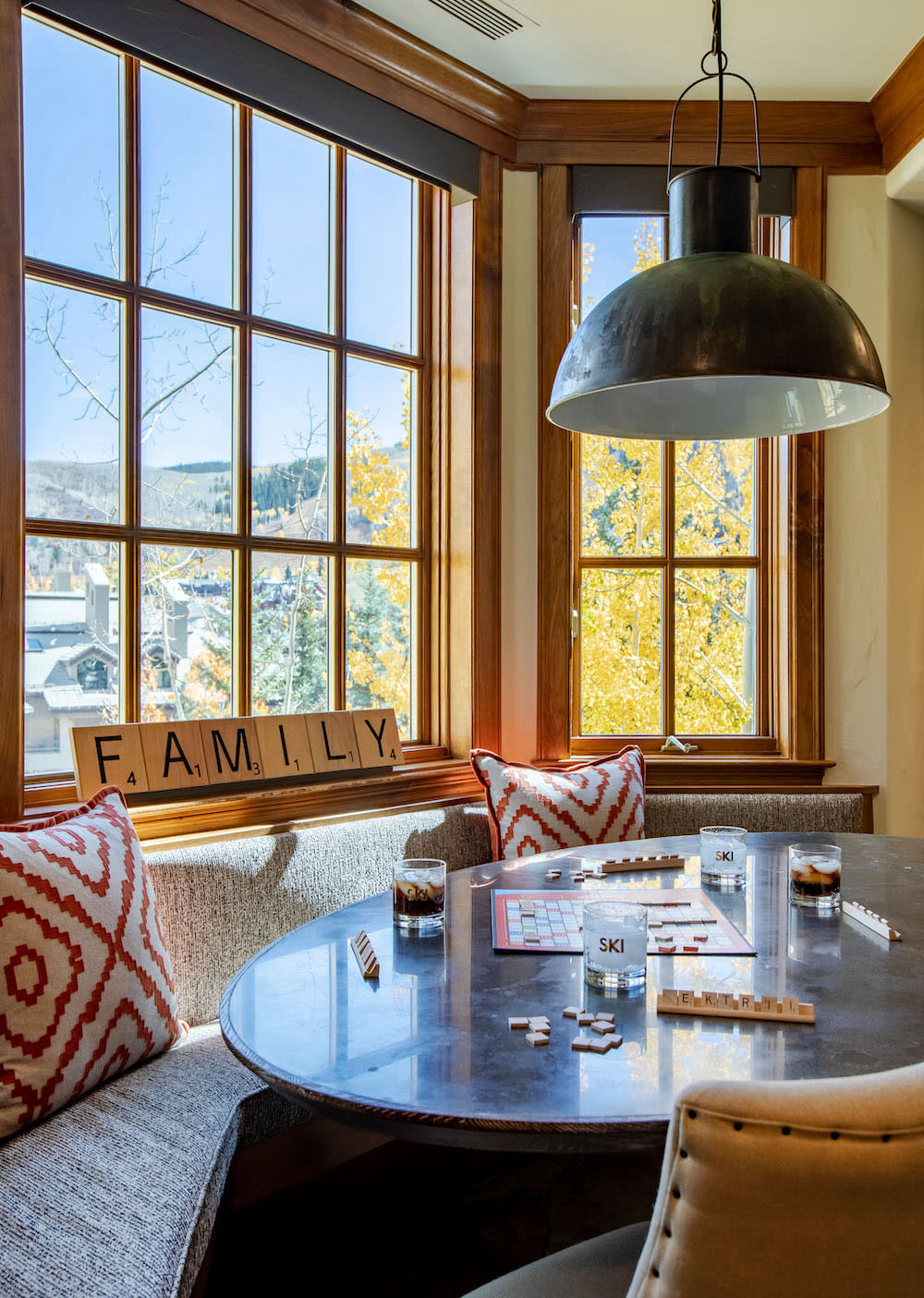 Cozy banquette dining space with beautiful views