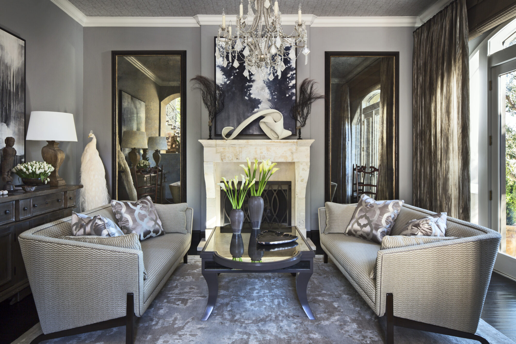 formal living room in manor house in gray by farrow & bal, one of the best neutral colors