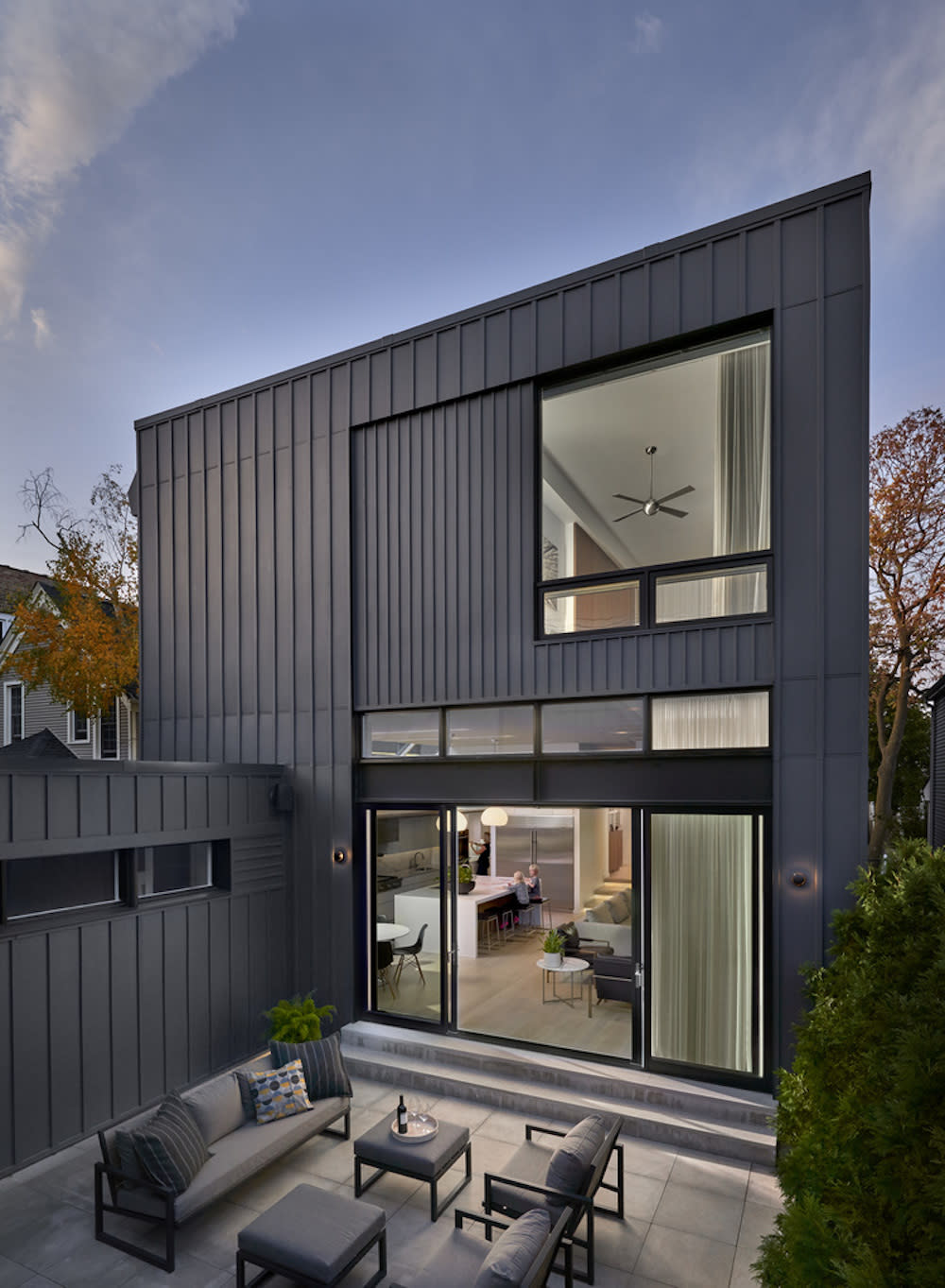 Dark exterior with board and batten siding