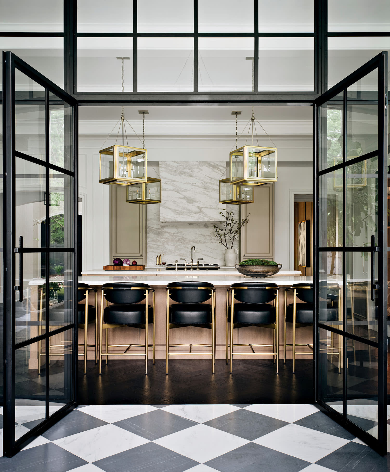 views of a dining room from a sun room