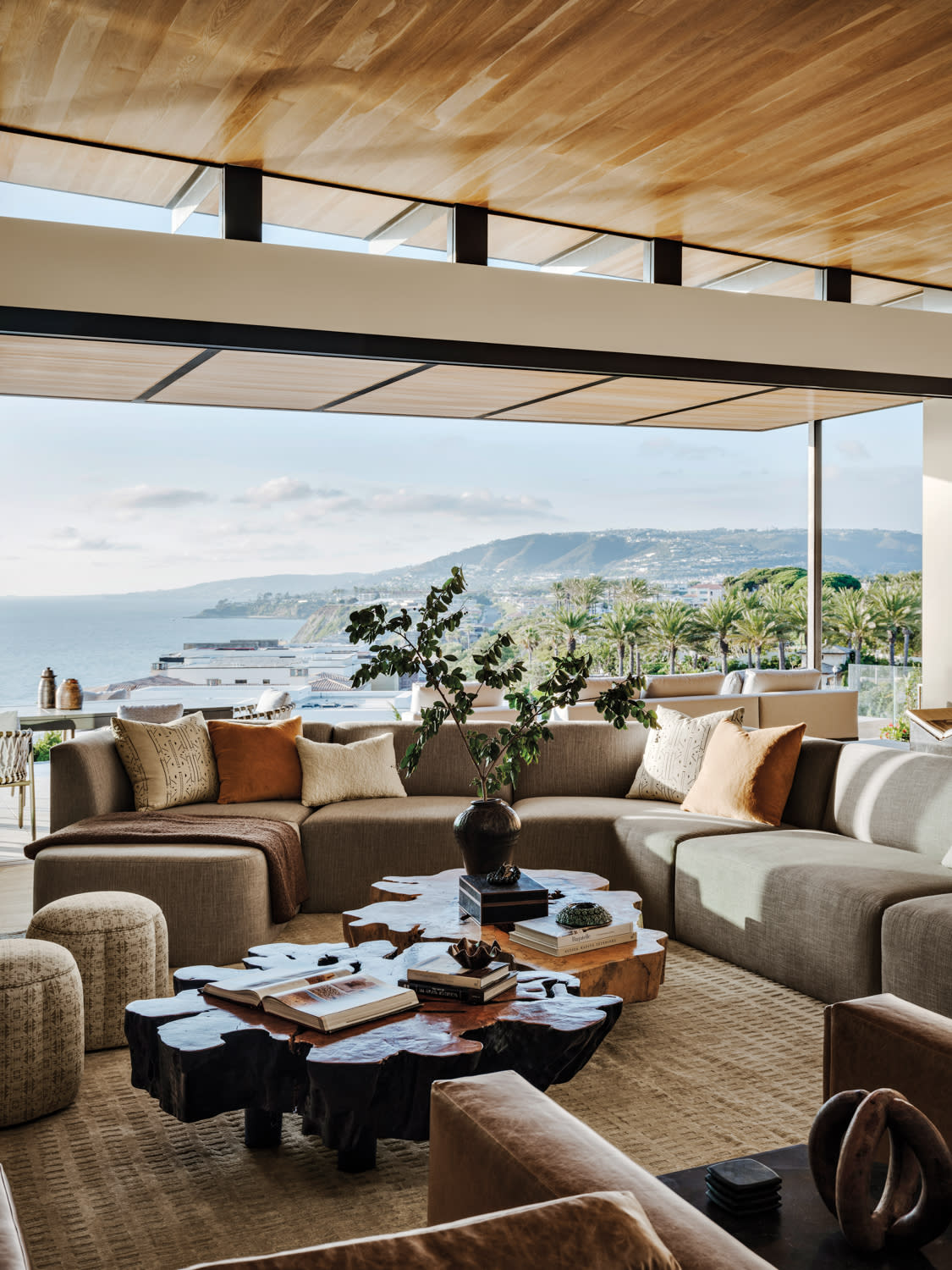 contemporary great room in an indoor-outdoor living home