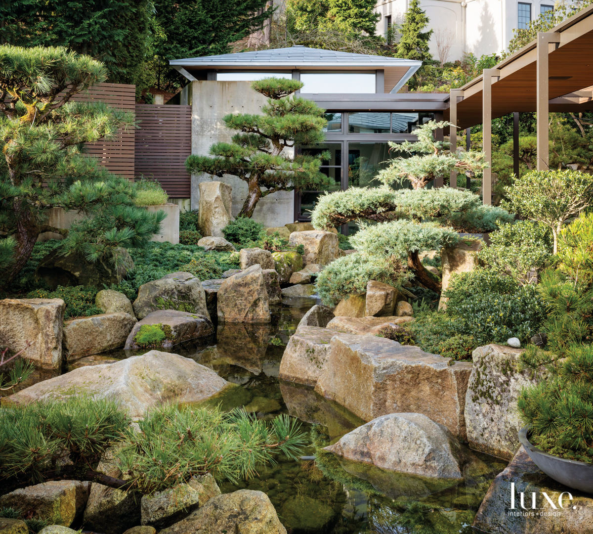 Lake Washington zen landscape is ideal for formal garden design inspiration