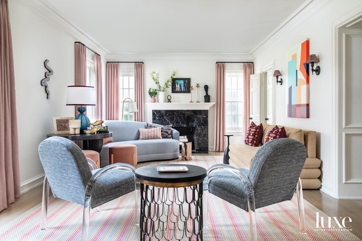 Living room with a punchy palette and modern art