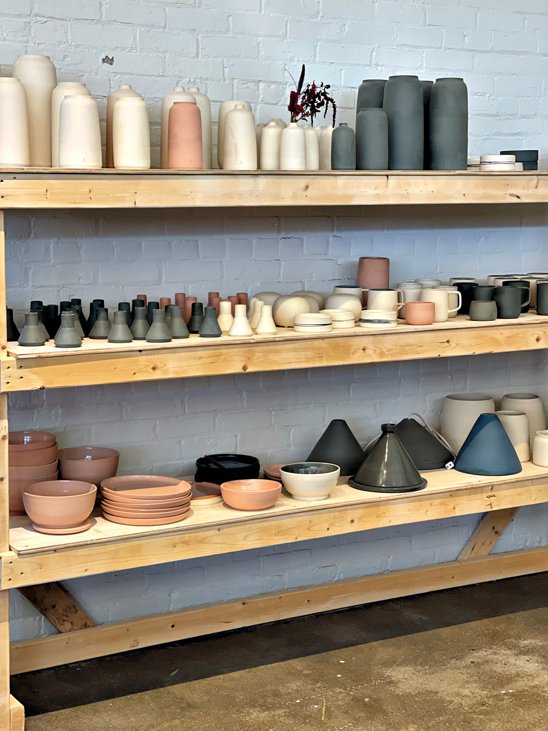 ceramics on shelves