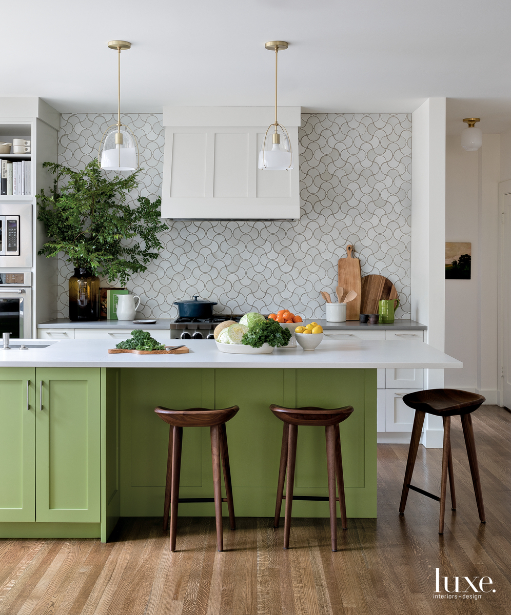 modern kitchen green island