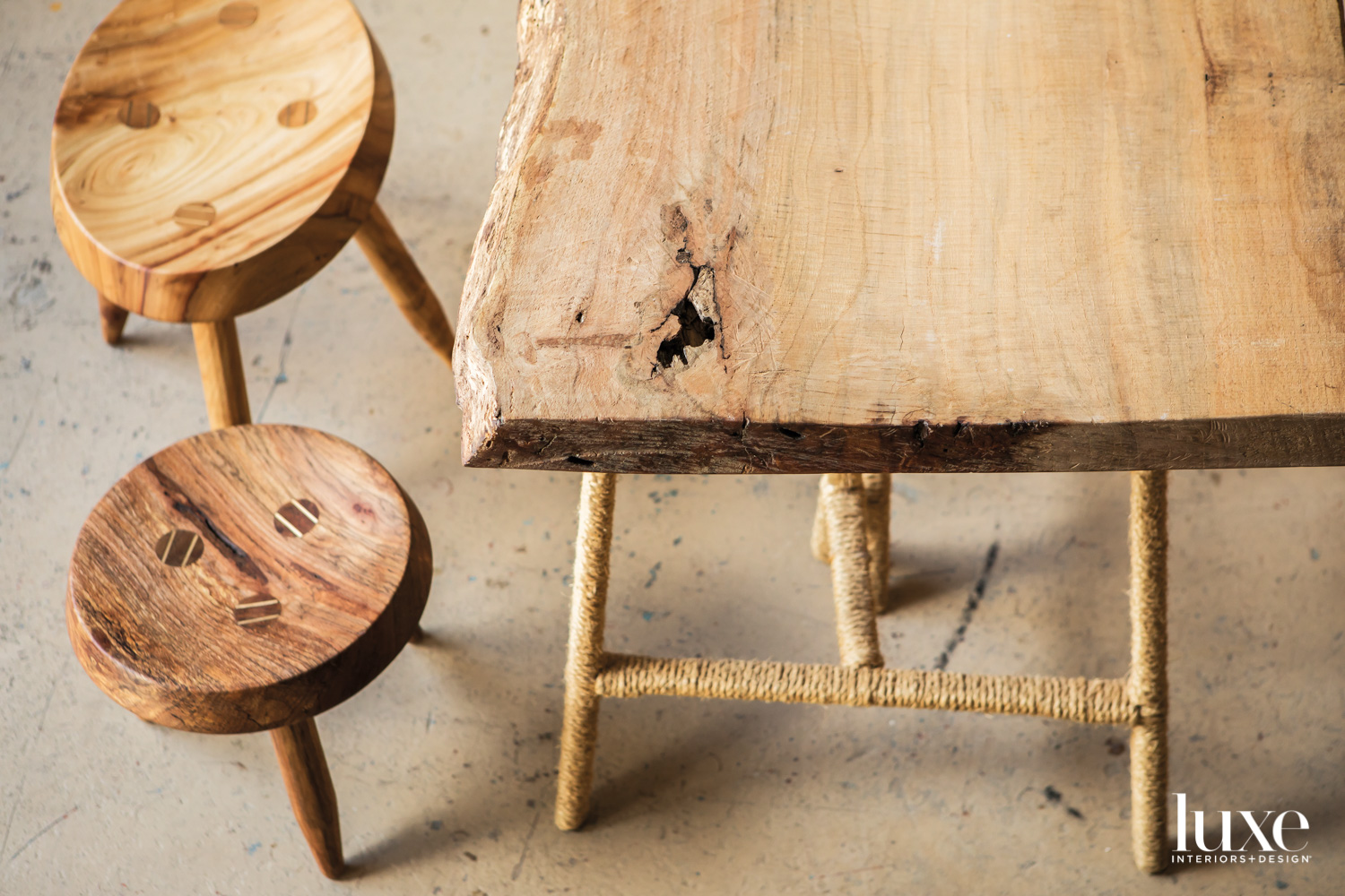 wood stools and a wood table