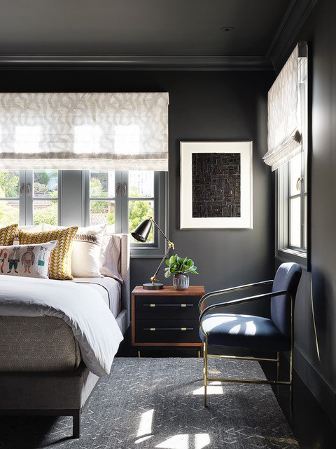 black moody bedroom in Midnight Blue by Benjamin Moore