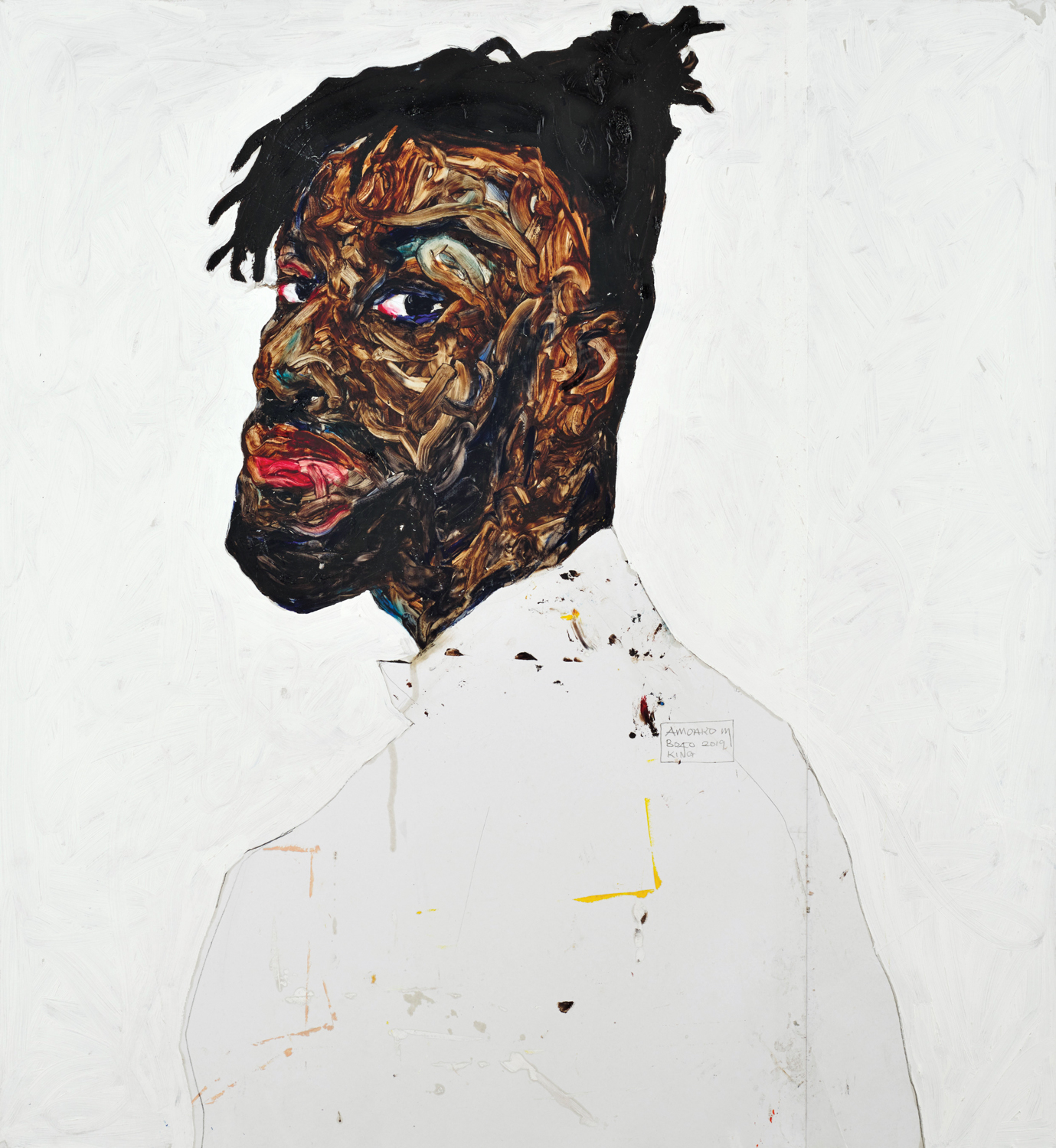 portrait of young man in white shirt by Amoako Boafo