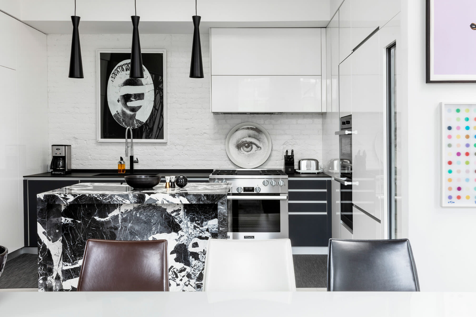 white kitchen black accents