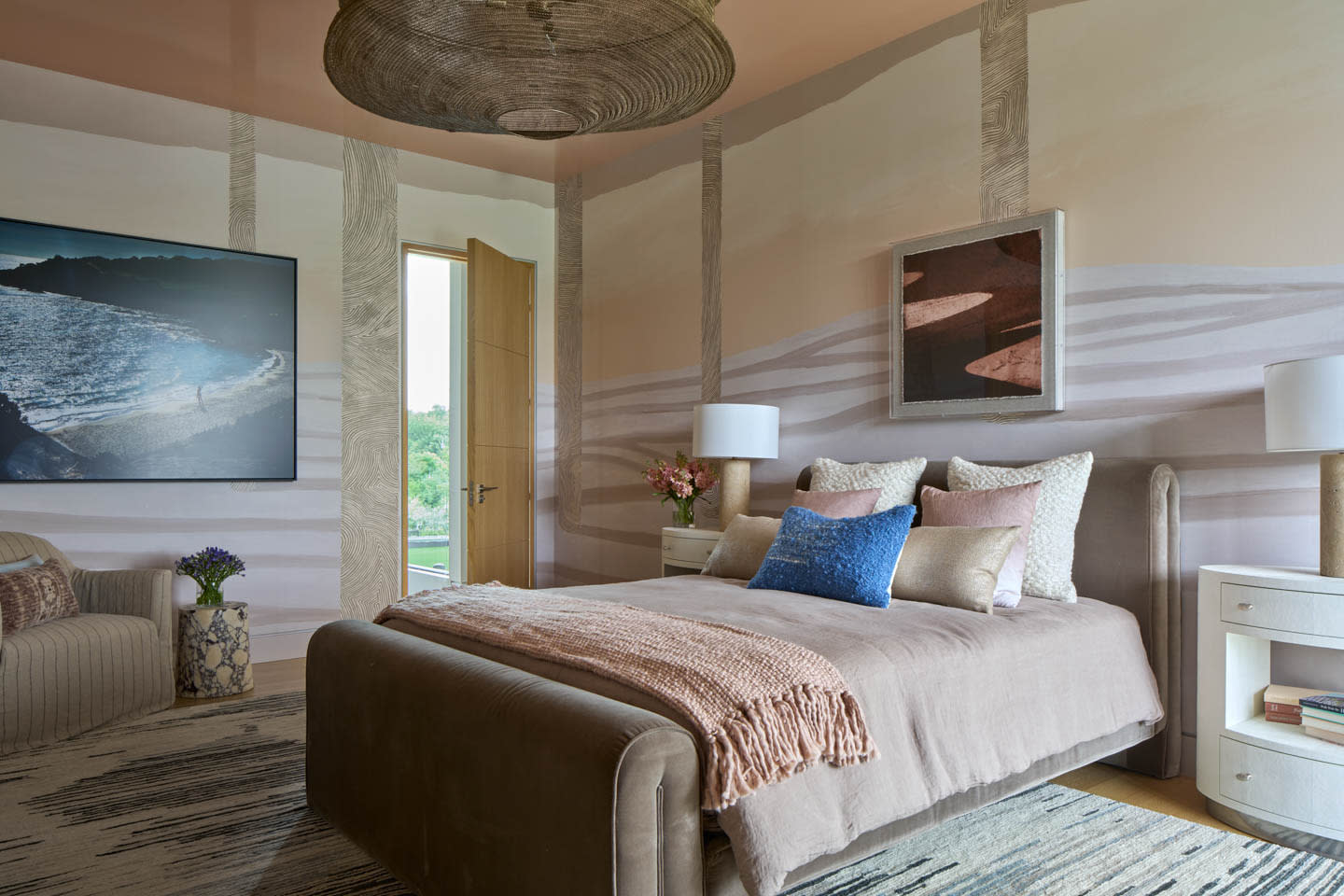 neutral warm tone bedroom at the Hamptons Holiday House 2025