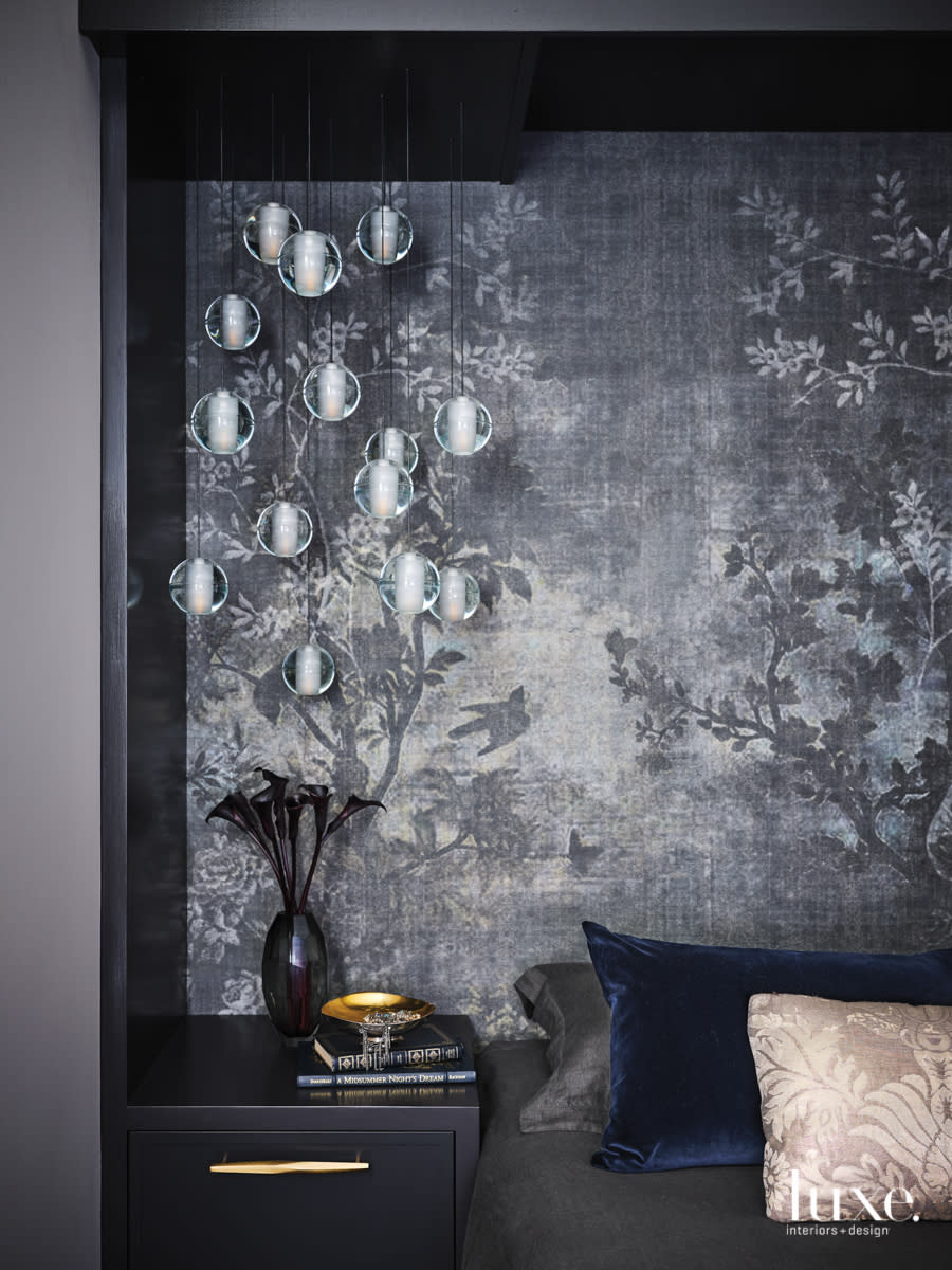 master bedroom accent wall with Midsummer night wallpaper