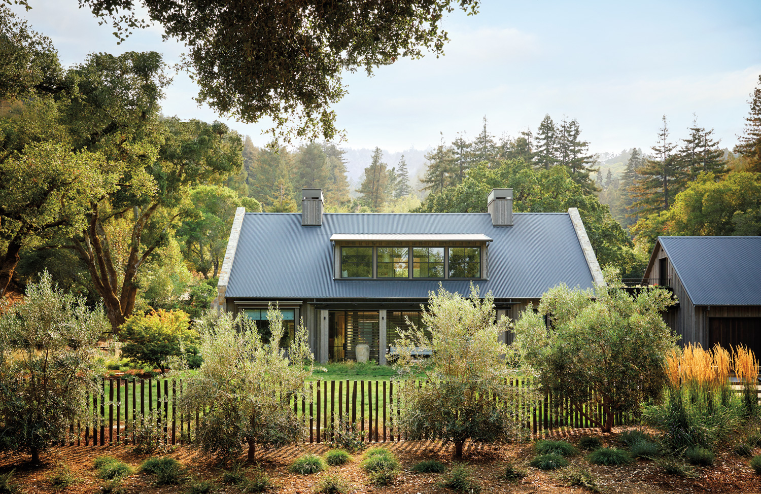 The house is surrounded by greenery