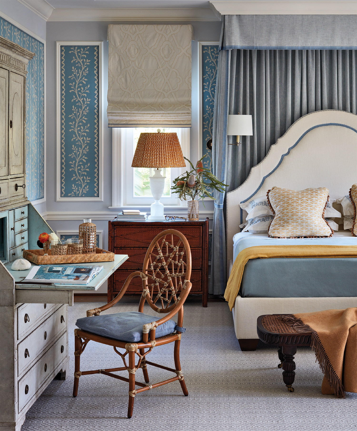 classic blue and white bedroom